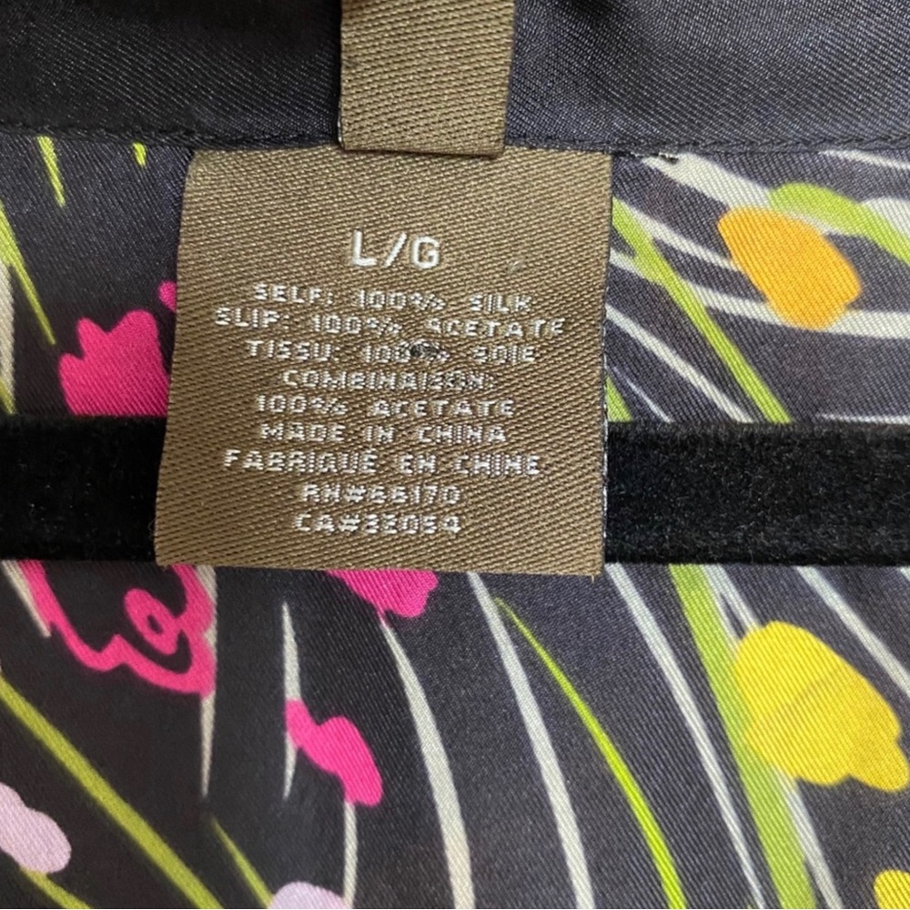 S O L D Fei Anthropologie Efflorescent 100% Silk Blue Floral Dress V-Neck Large - Picture 14 of 16
